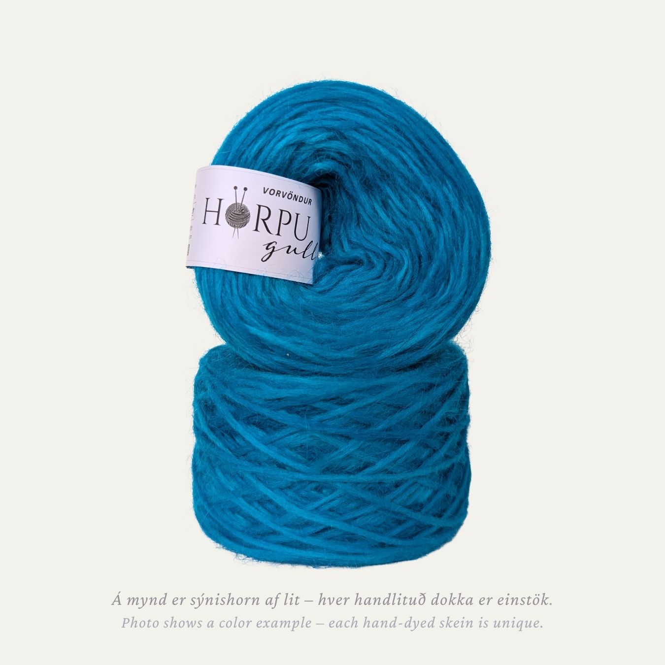 Hand-dyed Icelandic lopi yarn in bright clear blue tones inspired by spring gentian flowers