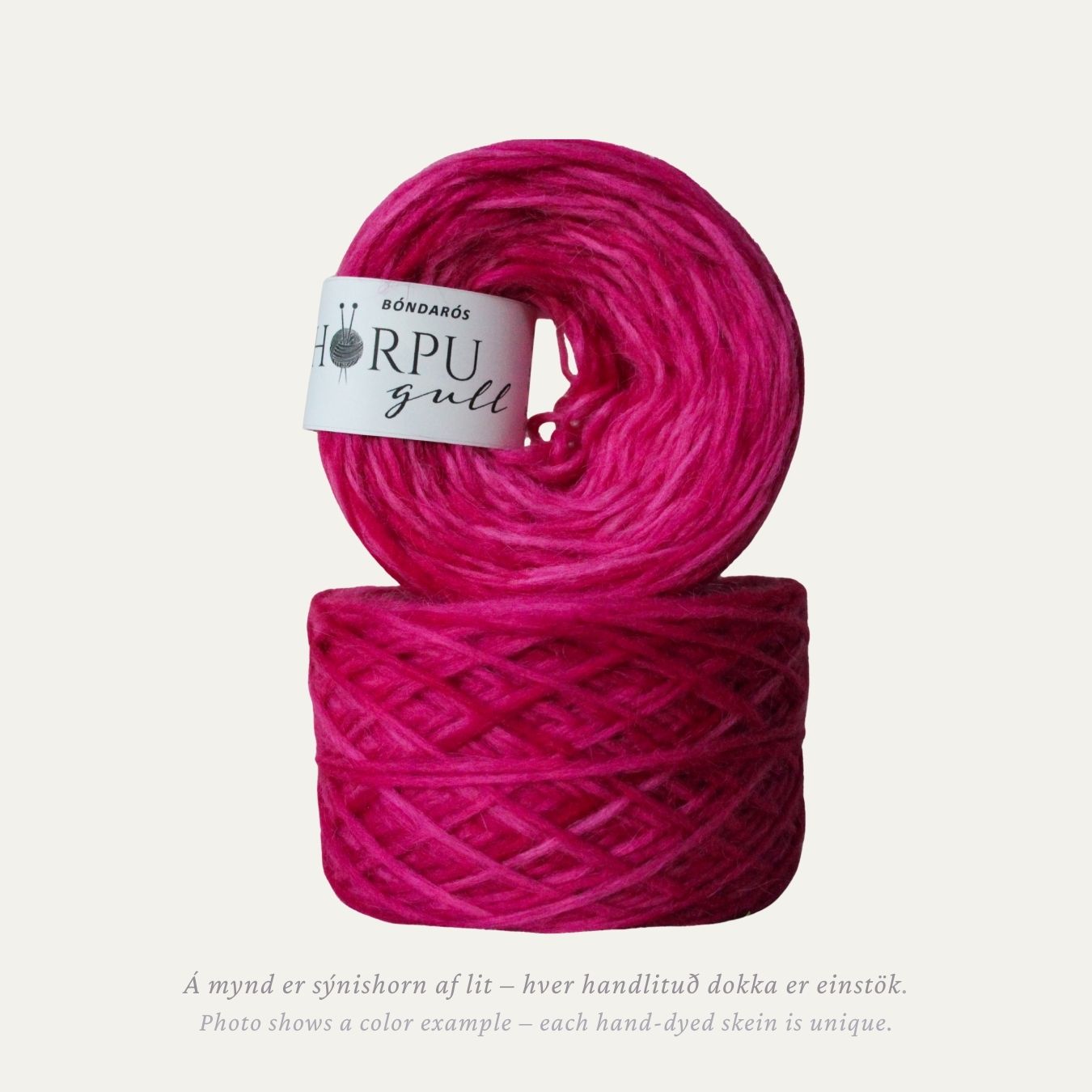 Hand-dyed Icelandic lopi yarn inspired by garden peony in vibrant pink tones