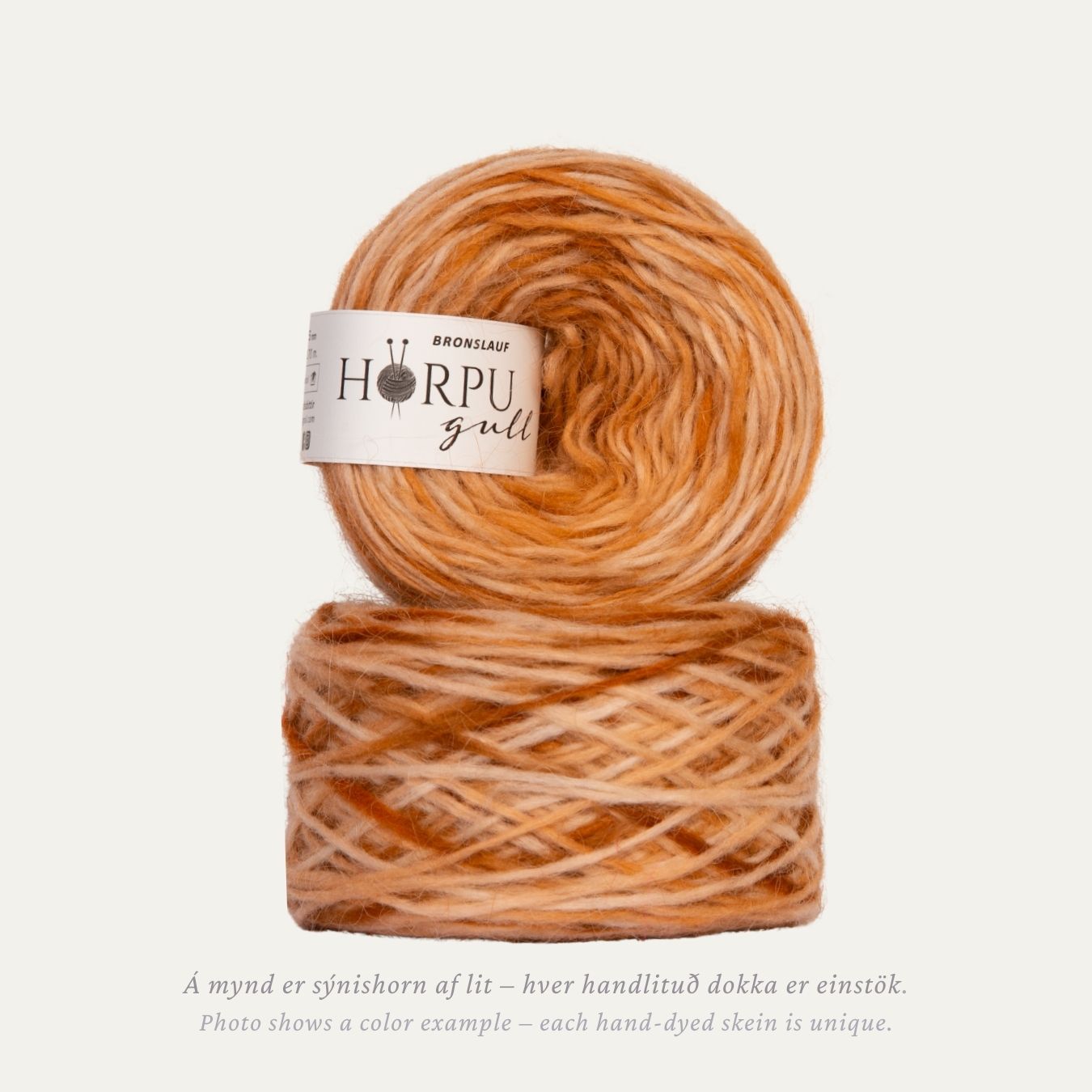 Hand-dyed Icelandic lopi yarn inspired by rodgersia in warm bronze tones