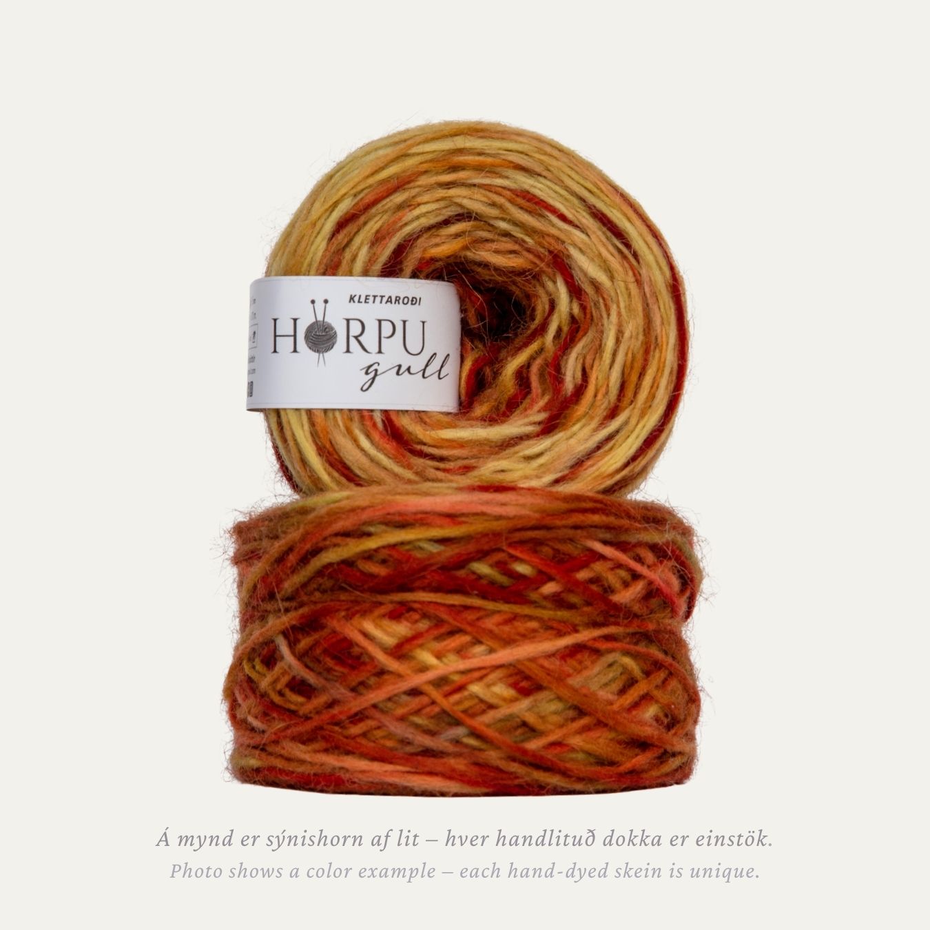 Hand-dyed Icelandic lopi yarn inspired by crevice alumroot in warm earthy tones