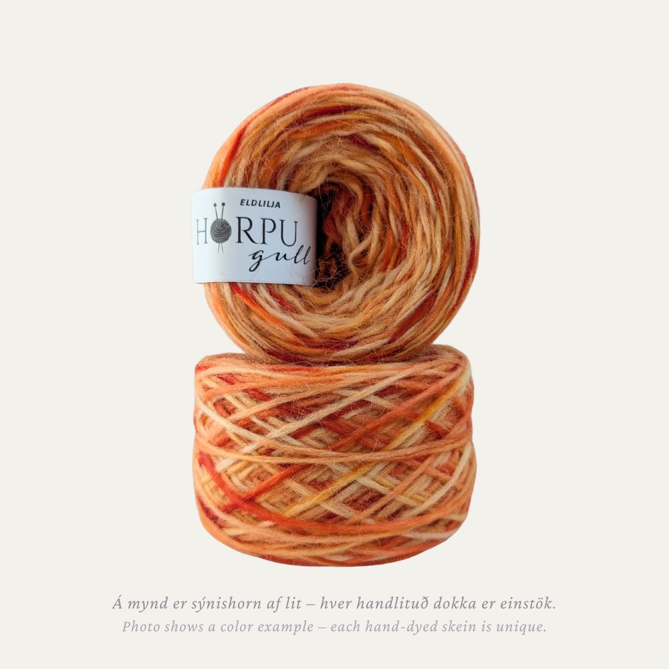 Hand-dyed Icelandic lopi yarn inspired by fire lily in warm orange tones