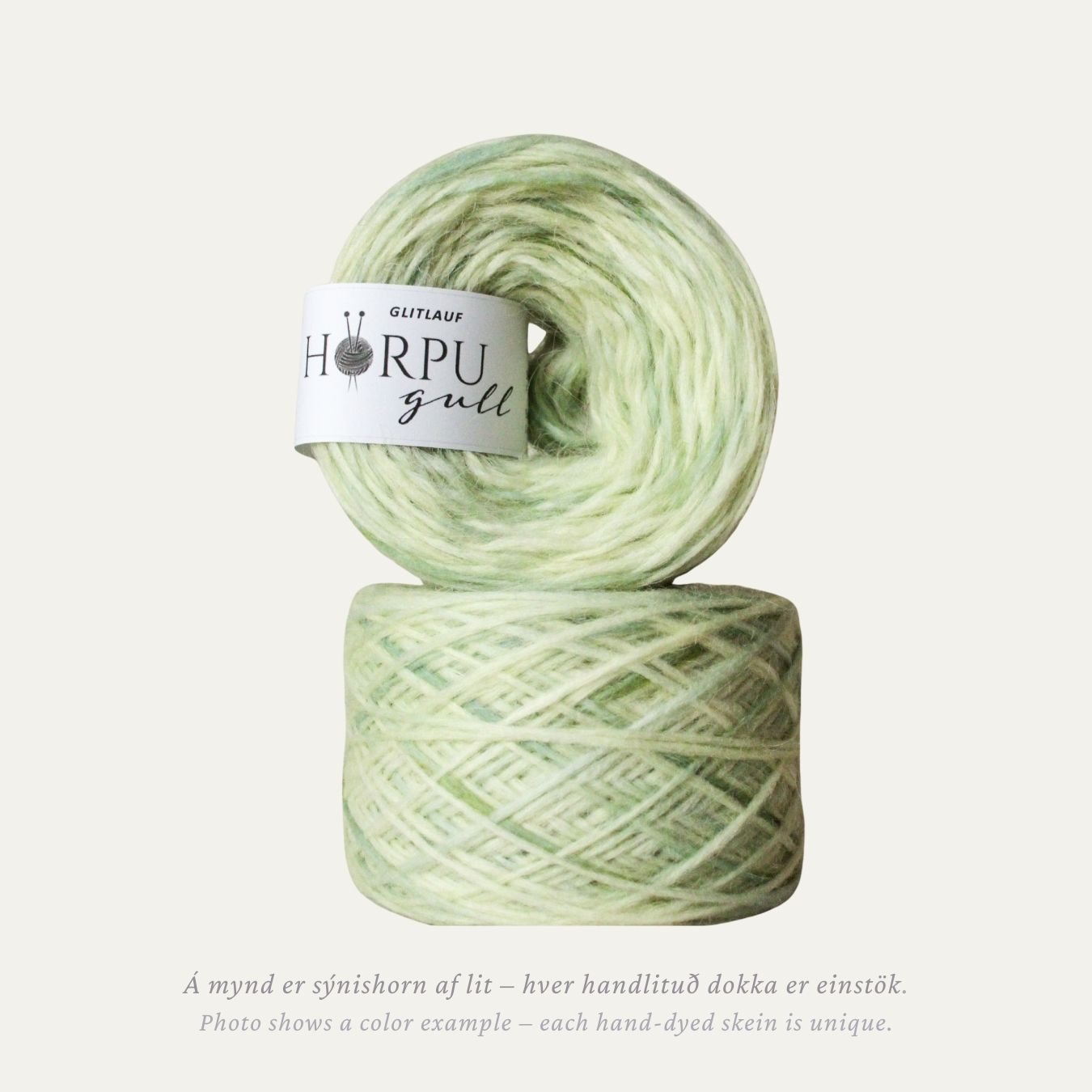 Hand-dyed Icelandic lopi yarn inspired by New Zealand burr in soft light green tones