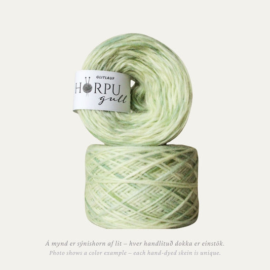 Hand-dyed Icelandic lopi yarn inspired by New Zealand burr in soft light green tones
