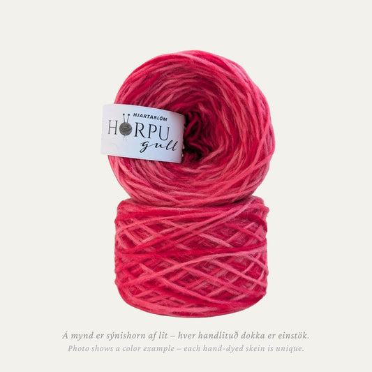 Hand-dyed Icelandic lopi yarn inspired by bleeding heart in bright vivid pink tones