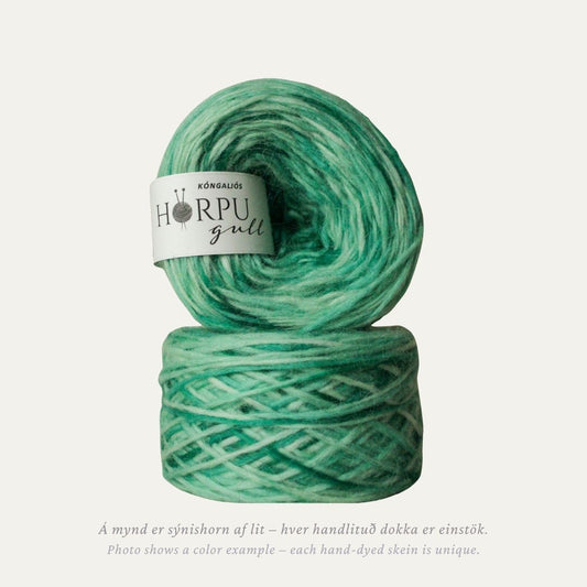 Hand-dyed Icelandic lopi yarn inspired by mullein in soft green tones