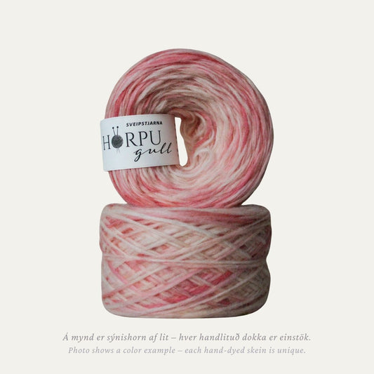 Hand-dyed Icelandic lopi yarn inspired by spiraea in soft pink tones