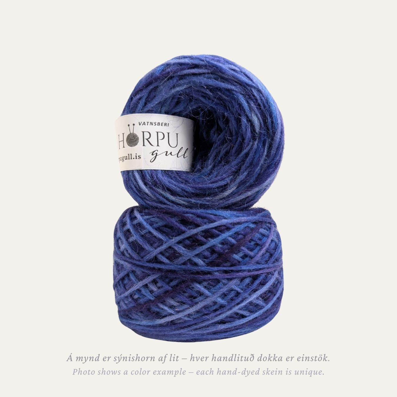 Vatnsberi hand-dyed Icelandic lopi yarn in deep blue and purple tones made from 100% Icelandic wool