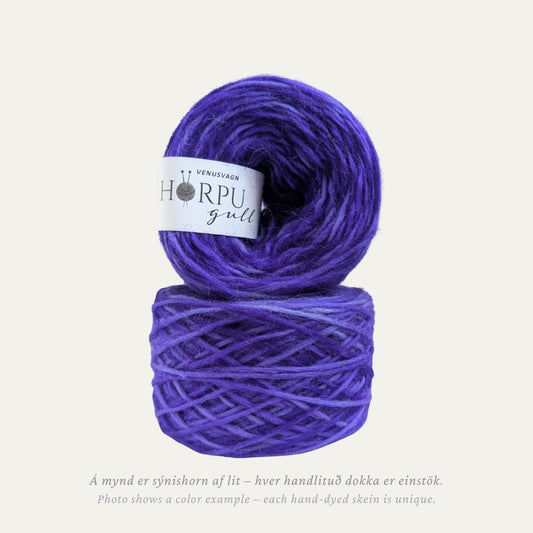 Hand-dyed Icelandic lopi yarn inspired by monkshood in deep violet tones
